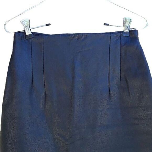 Vtg 80's Luis Alvear Skirt Edgy Career Leather Straight Knee Length Black Sz 4 - Picture 5 of 8